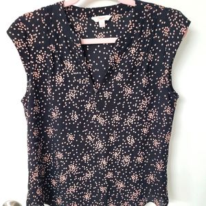 Candie's Women's Black with Pink Polka Dots Chiffon Blouse V-neck Button Closure